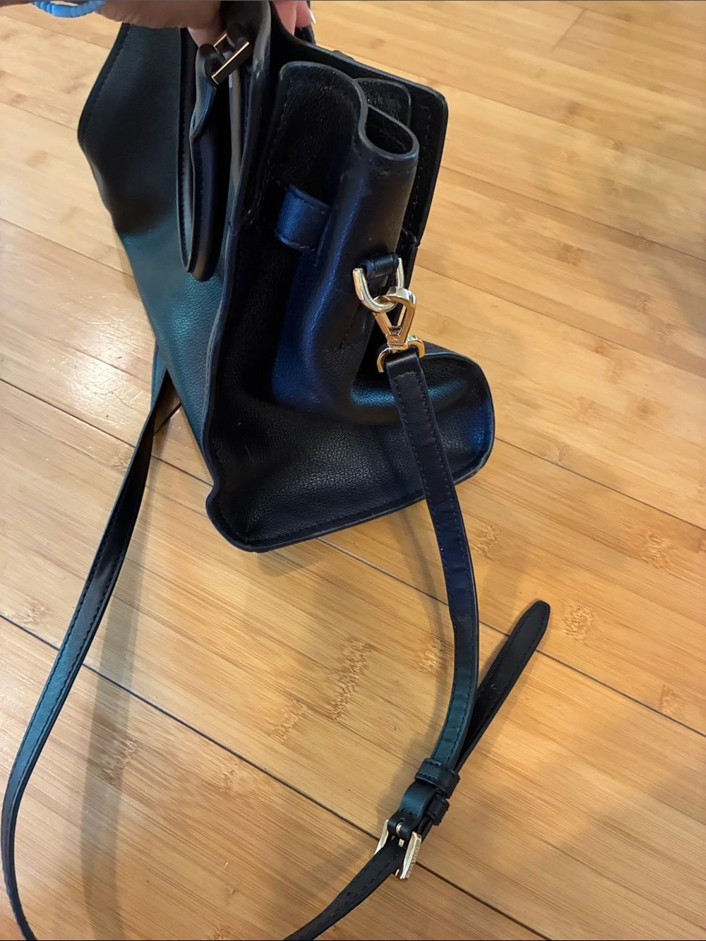 Michael Kors Black Leather Tote with Gold Hardware